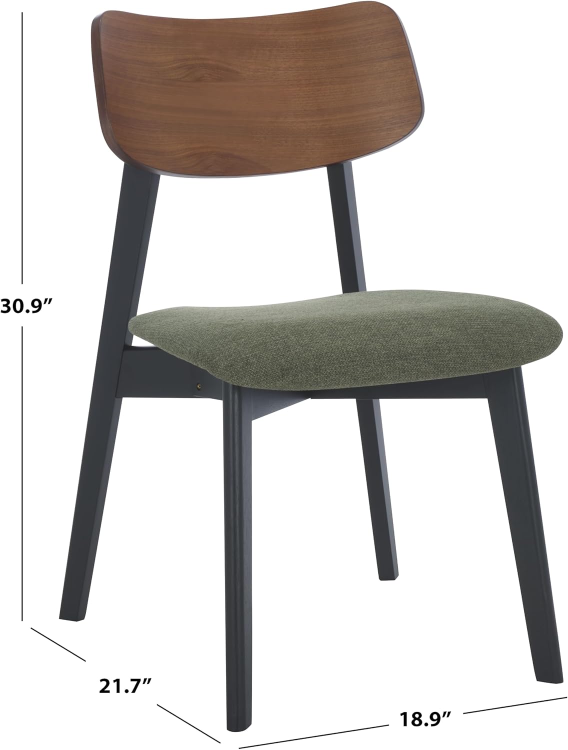 SAFAVIEH Couture Collection - Divya Walnut & Olive Green Dining Chair Set of 2, Mid-Century Modern Wood & Linen Upholstered Accent Chairs (SFV6710B-SET2)