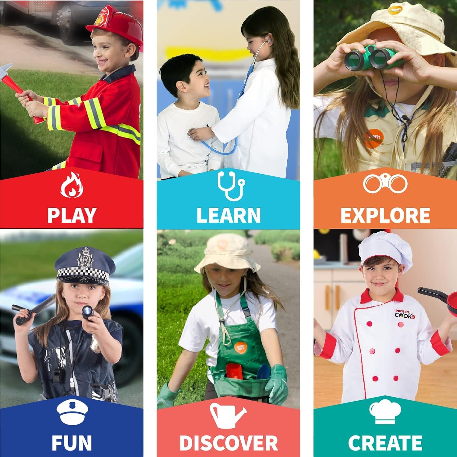 Born Toys Dress Up & Pretend Play Kids Costumes Set Ages 3-7, Washable Kids Dress Up Clothes for Little Girls & Boys
