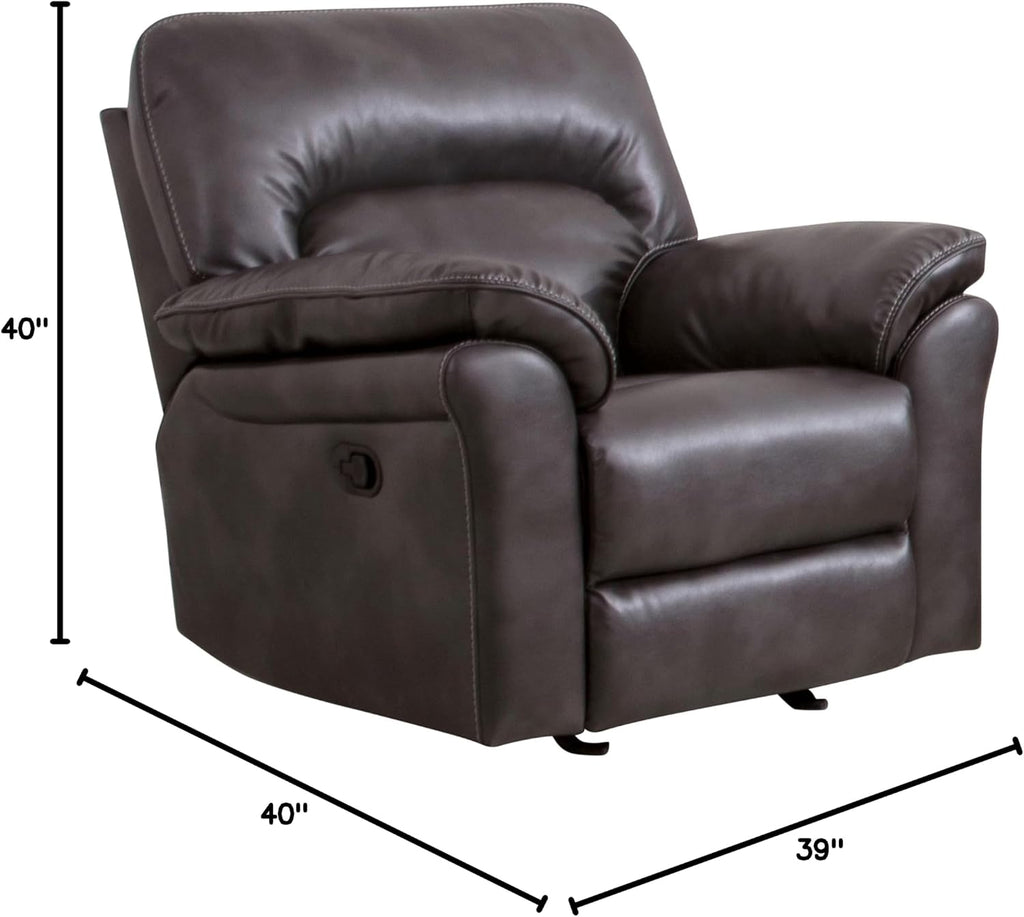 Furniture of America Lerona Faux Leather Upholstered Glider Recliner Chair with Pillow Top Arms for Living Room, Home Office, Bedroom, Dark Gray