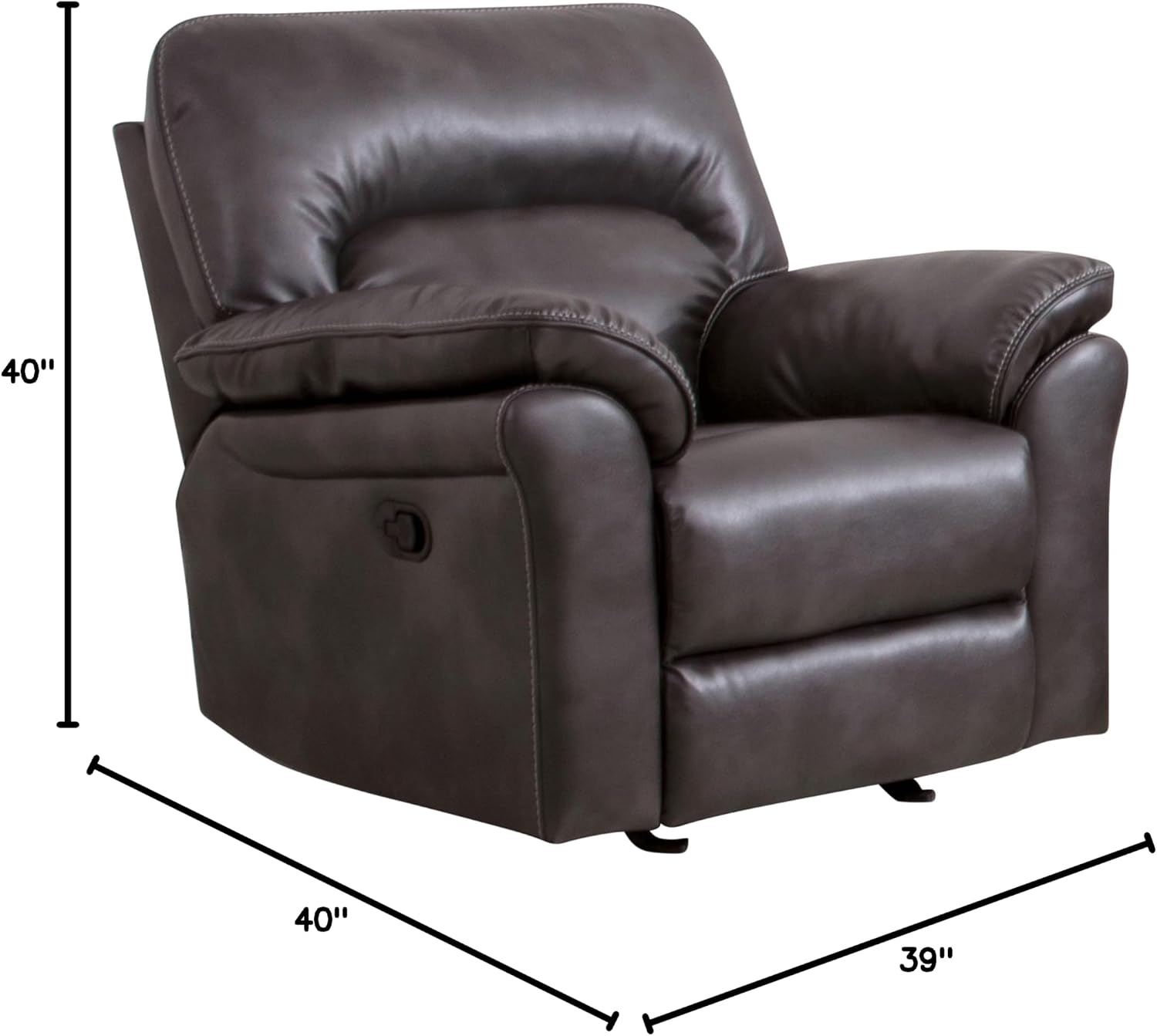 Furniture of America Lerona Faux Leather Upholstered Glider Recliner Chair with Pillow Top Arms for Living Room, Home Office, Bedroom, Dark Gray