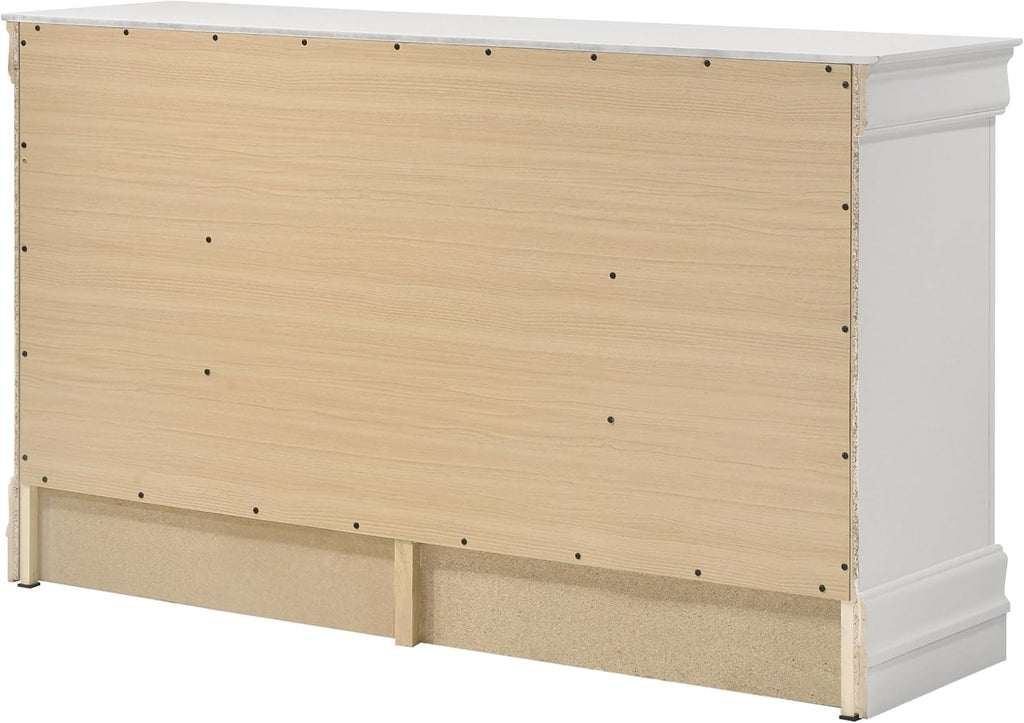 Coaster Home Furnishings - Louis Philippe - Wood - 6-Drawer Dresser with Traditional Style, Molded Trim, Bracket Feet, Center Metal Glides - Bedroom - White - 202443