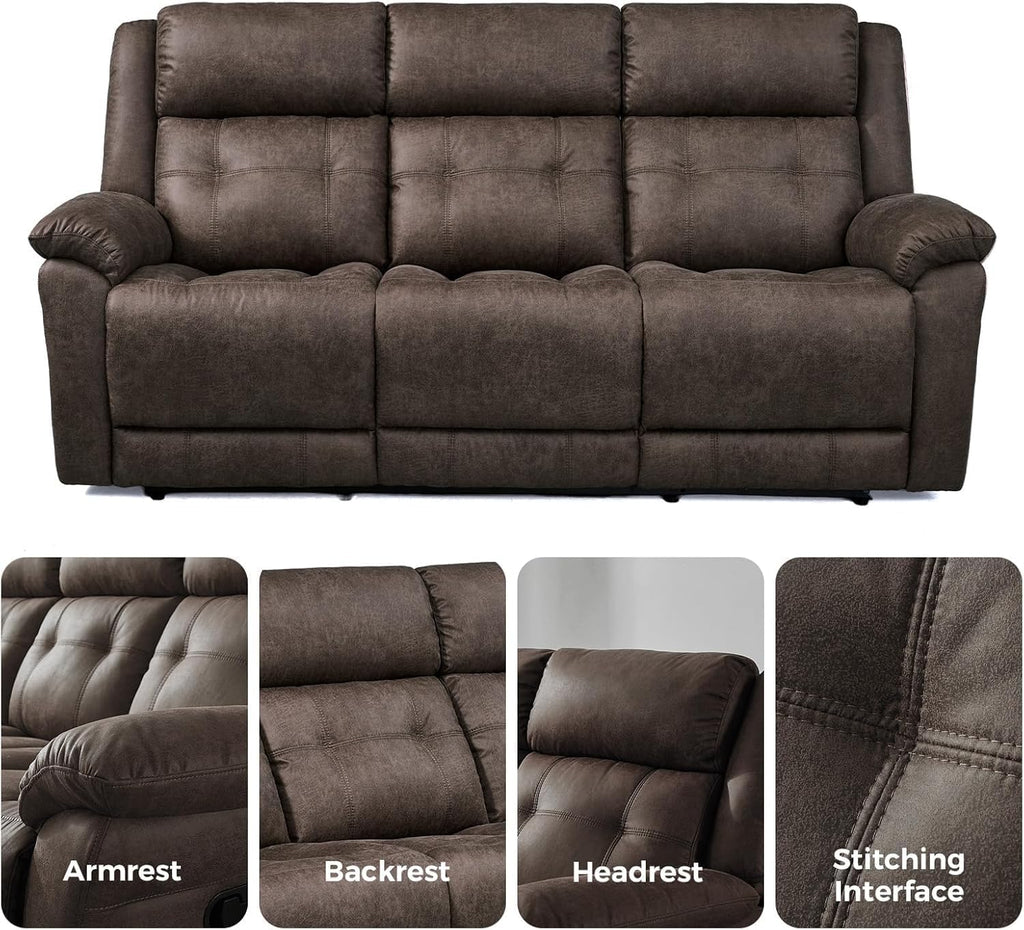 Oversized Manual Recliner Sofa, 86' Extra Wide 3 Seater Reclining Couch for Living Room, Dual Pull Handle Recliners, Upright Middle Seat, One-Piece Design No Assembly Required, Performance Fabric