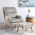INZOY Accent Chairs with Ottoman, Velvet Fabric Armchair with Ottoman for Bedroom Living Room, Mid Century Modern Chair with Adjustable Backrest and Side Pockets, Grey