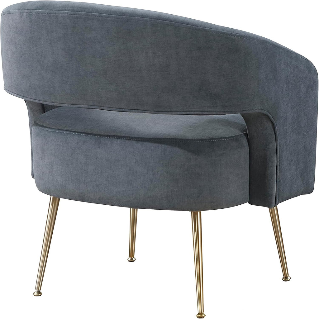 Lexicon Mid-Century Modern Velvet Accent Chair with Open Back, Gold Metal Legs, Upholstered Curved Barrel Armchair for Living Room/Bedroom/Office, Easy Assembly, Dark Gray