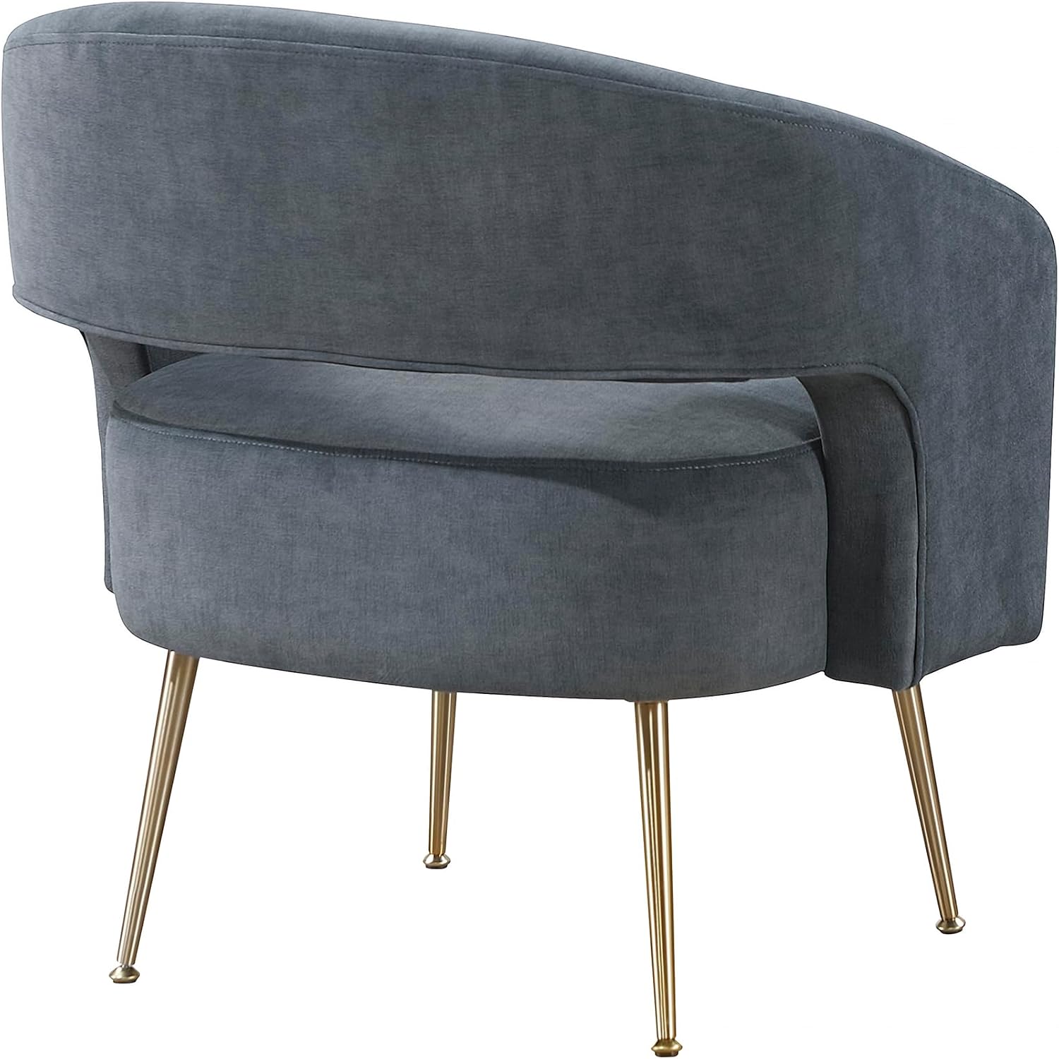 Lexicon Mid-Century Modern Velvet Accent Chair with Open Back, Gold Metal Legs, Upholstered Curved Barrel Armchair for Living Room/Bedroom/Office, Easy Assembly, Dark Gray