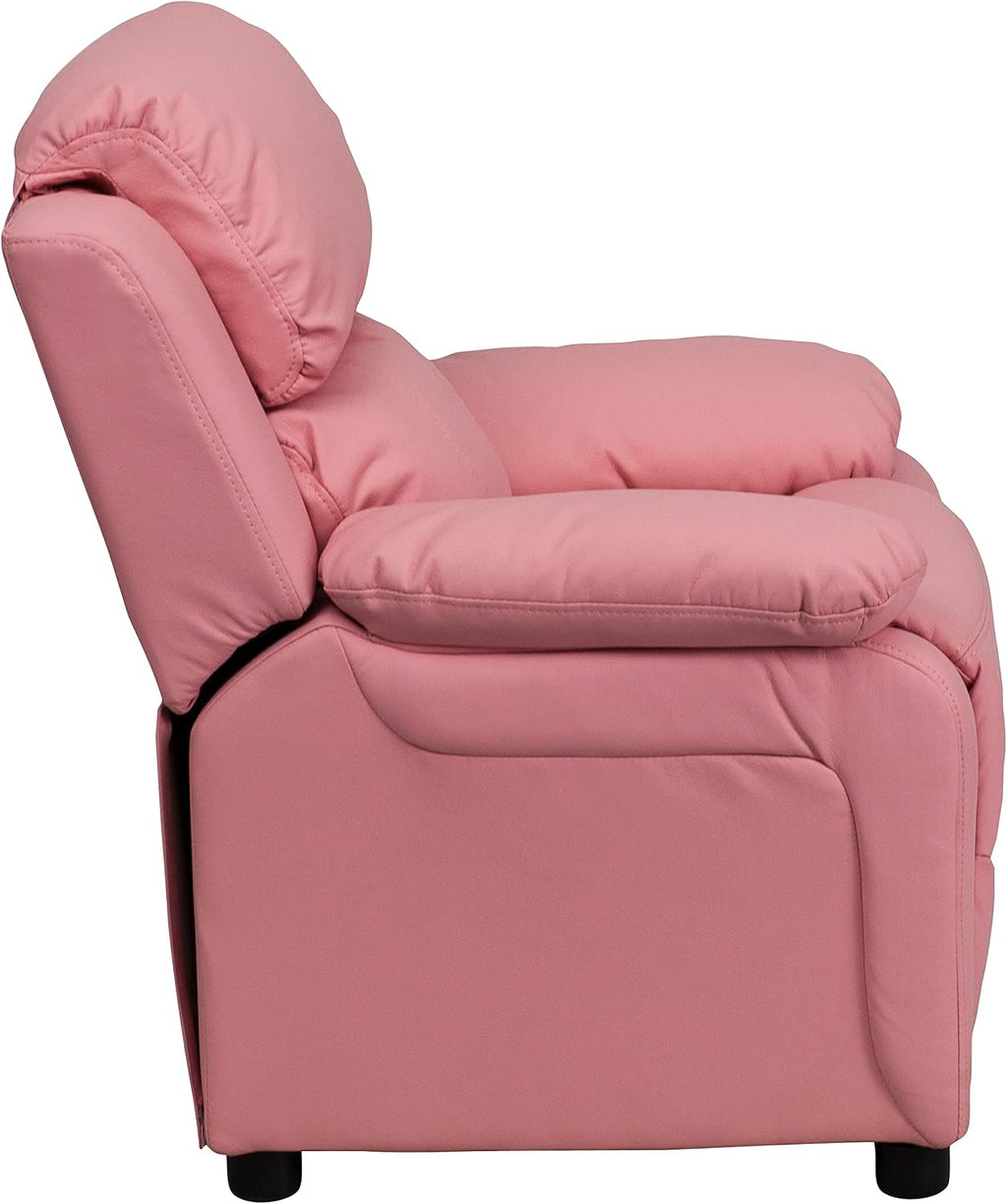 Flash Furniture Charlie Vinyl Kids Recliner with Flip-Up Storage Arms and Safety Recline, Contemporary Reclining Chair for Kids, Supports up to 90 lbs., Pink