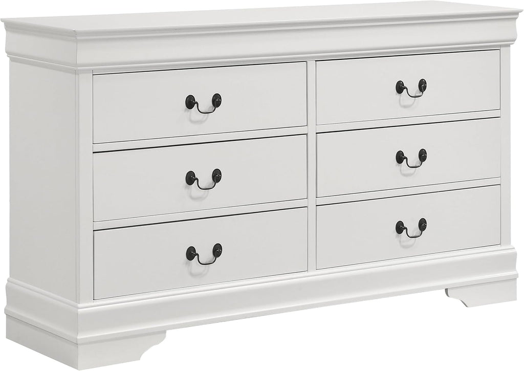 Coaster Home Furnishings - Louis Philippe - Wood - 6-Drawer Dresser with Traditional Style, Molded Trim, Bracket Feet, Center Metal Glides - Bedroom - White - 202443