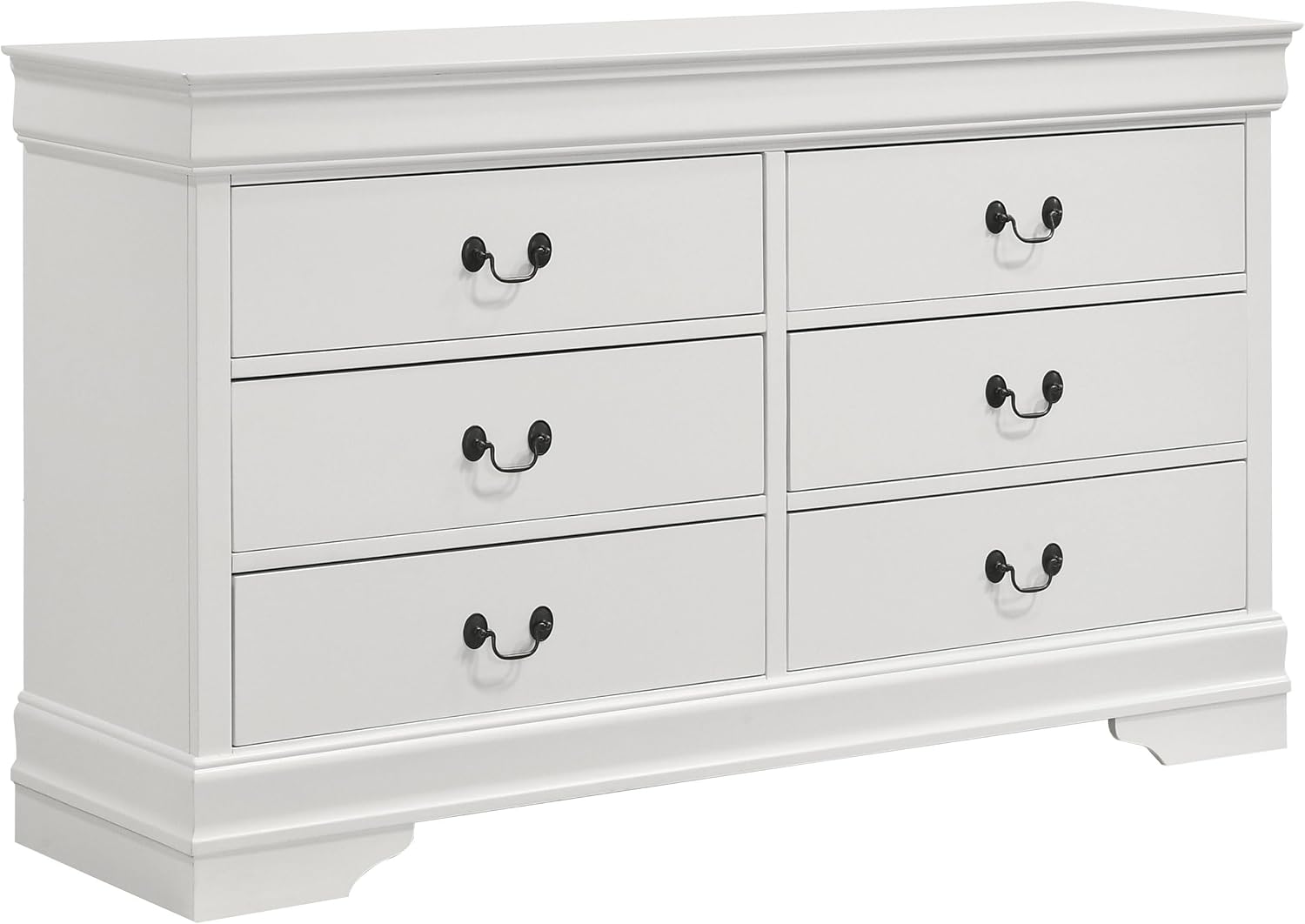 Coaster Home Furnishings - Louis Philippe - Wood - 6-Drawer Dresser with Traditional Style, Molded Trim, Bracket Feet, Center Metal Glides - Bedroom - White - 202443