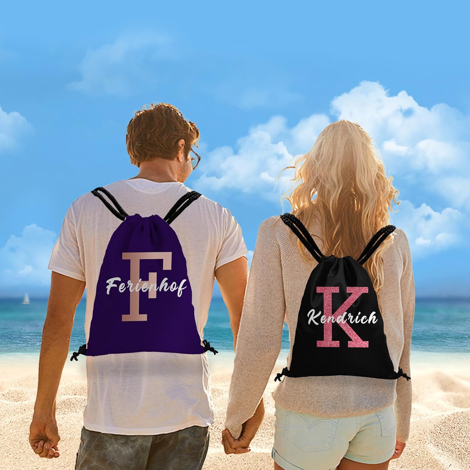 Custom Drawstring Backpack with Logo/Text Personalized Bulk Beach Draw String Bags for Small Business Swim Sport Camping Vacation Travelling Gym Men Women-50 PCS