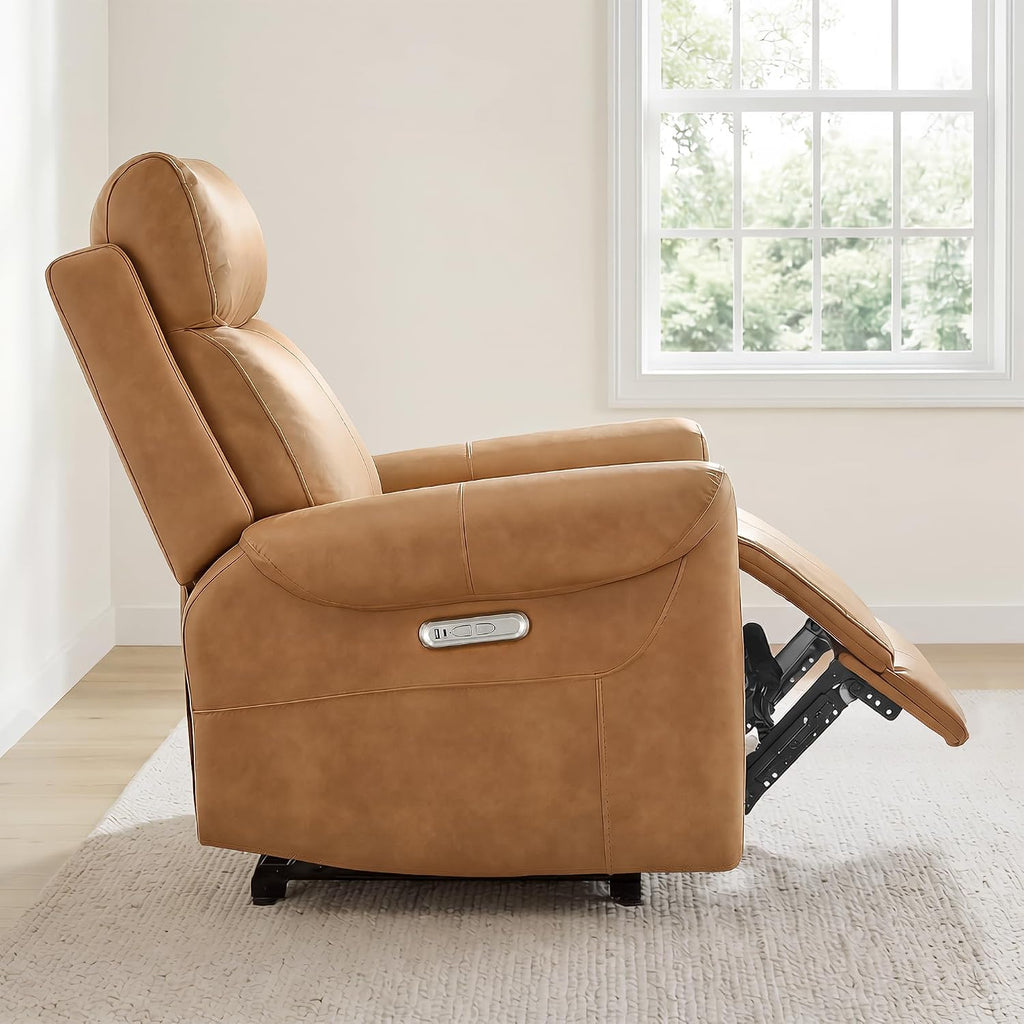 KISLOT Wall Hugger Recliner Chair for Adults, Faux Leather RV Recliner with USB Charging Ports Electric Power Reclining Sofa for Living Room Home Theater Seating Bedroom