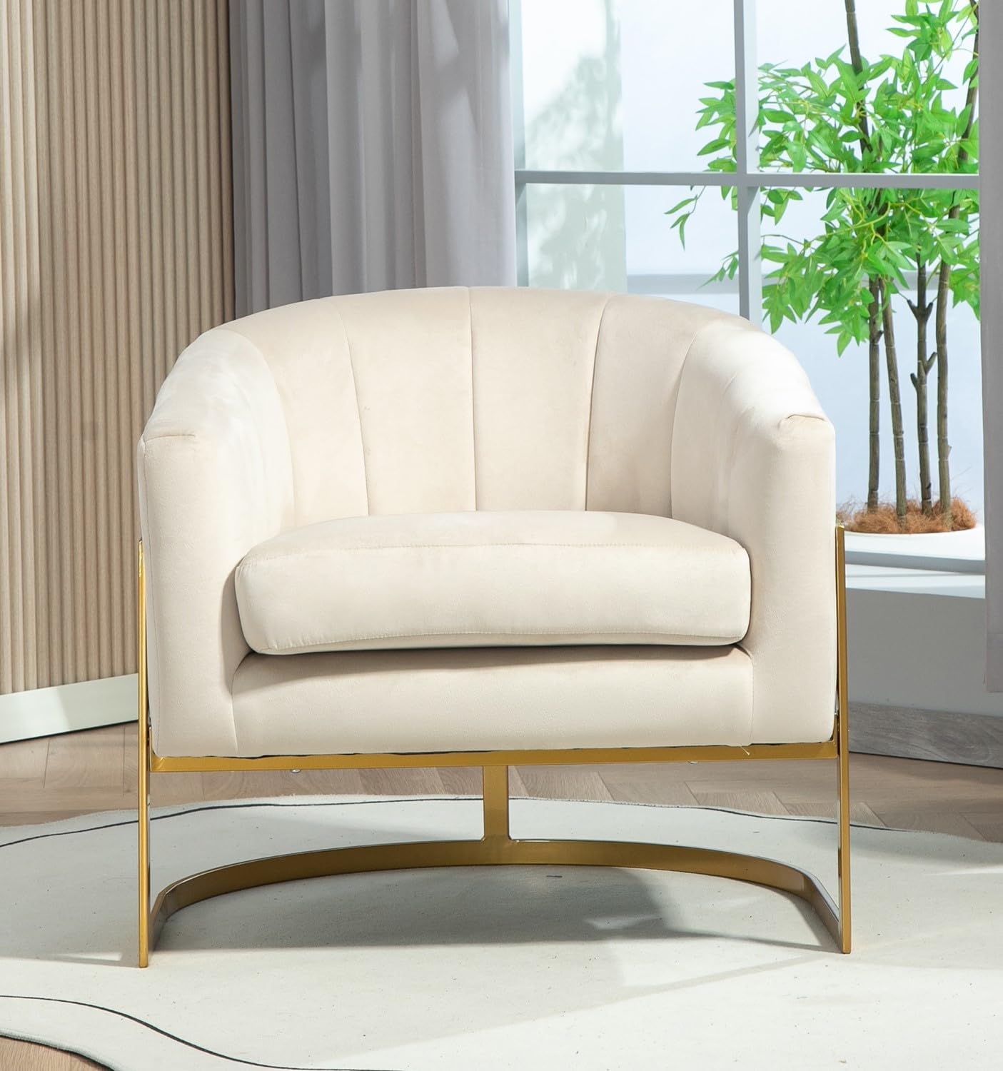 Container Furniture Direct Velvet Modern Accent Armchair - Luxury Gold Frame | Versatile Seating for Living Room, Bedroom, Office, Beige