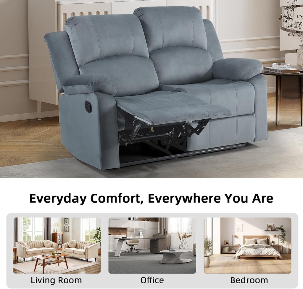 CANMOV Manual Recliner Sofa Set,Reclining Couch Furniture Set for Living Room, Includes 2 Recliner Chair and 1 Loveseat for Home Theater and Office, Grey