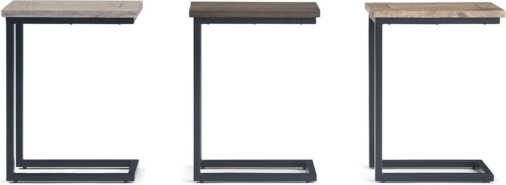 SIMPLIHOME Skyler C-Side Table - 18' Wide x 24' High Solid Mango Wood and Metal Slide-Under Table in Birch, Industrial Accent Table or End Table for Living Room or Bedroom with Open Frame, Assembled