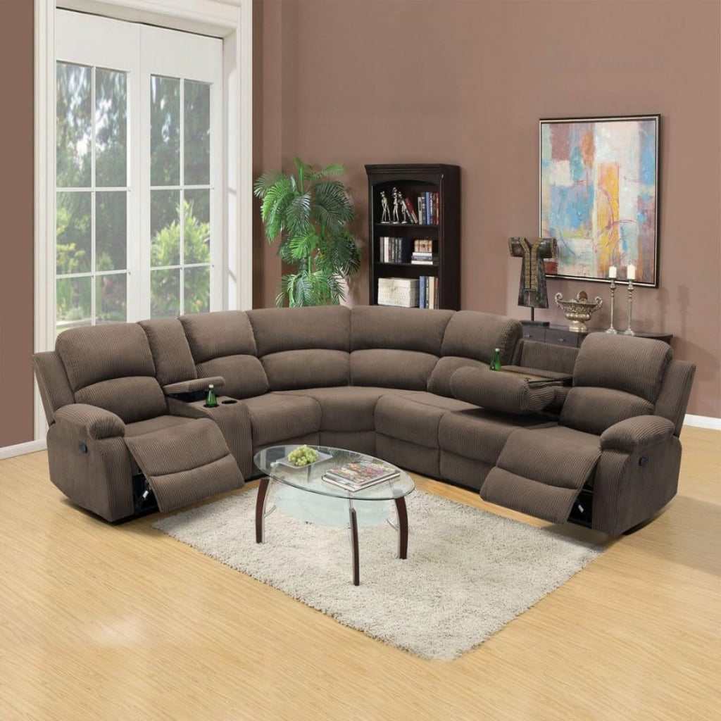 Reclining Sectional Sofa Set, L Shaped Recliner Couch with Cup Holder and Storage Console for Home Theater & Living Room, Camel