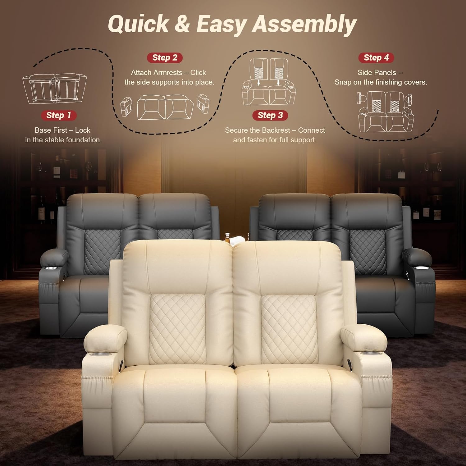 FURNIMAT 2026 Fabric Loveseat Recliner Sofa, 2 Seater Reclining Loveseat Sofa, RV Loveseat Couch, Modern Recliner Chair for Living Room, with Cup Holder and 2 Cell Phone Holders, USB Ports, Beige