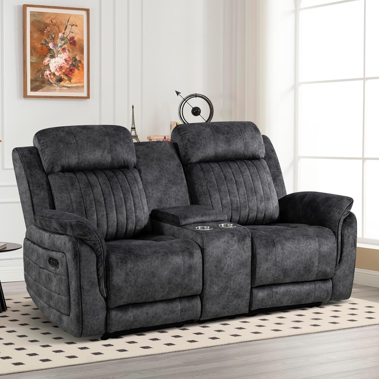 Power Reclining Loveseat with Zero Gravity, Adjustable Headrest, Electric Reclining Loveseat with Console, USB/Type-C Ports, Power Loveseat Recliner Sofa for Living Room (Grey, Loveseat)