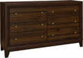Coaster Home Furnishings - Welsley - Engineered Wood - 6-Drawer Dresser with Gold Round Knobs, Block Legs, Mitered Trim, Transitional Style - Bedroom - Walnut - 223443