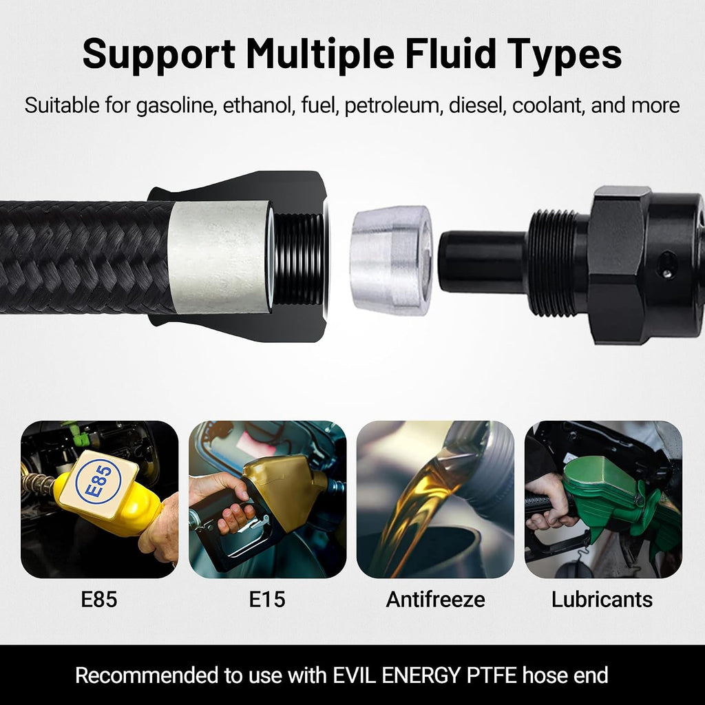 EVIL ENERGY 10AN PTFE Fuel Line Kit, AN10 E85 Nylon Braided Fuel Hose kit 10FT Black PTFE Hose