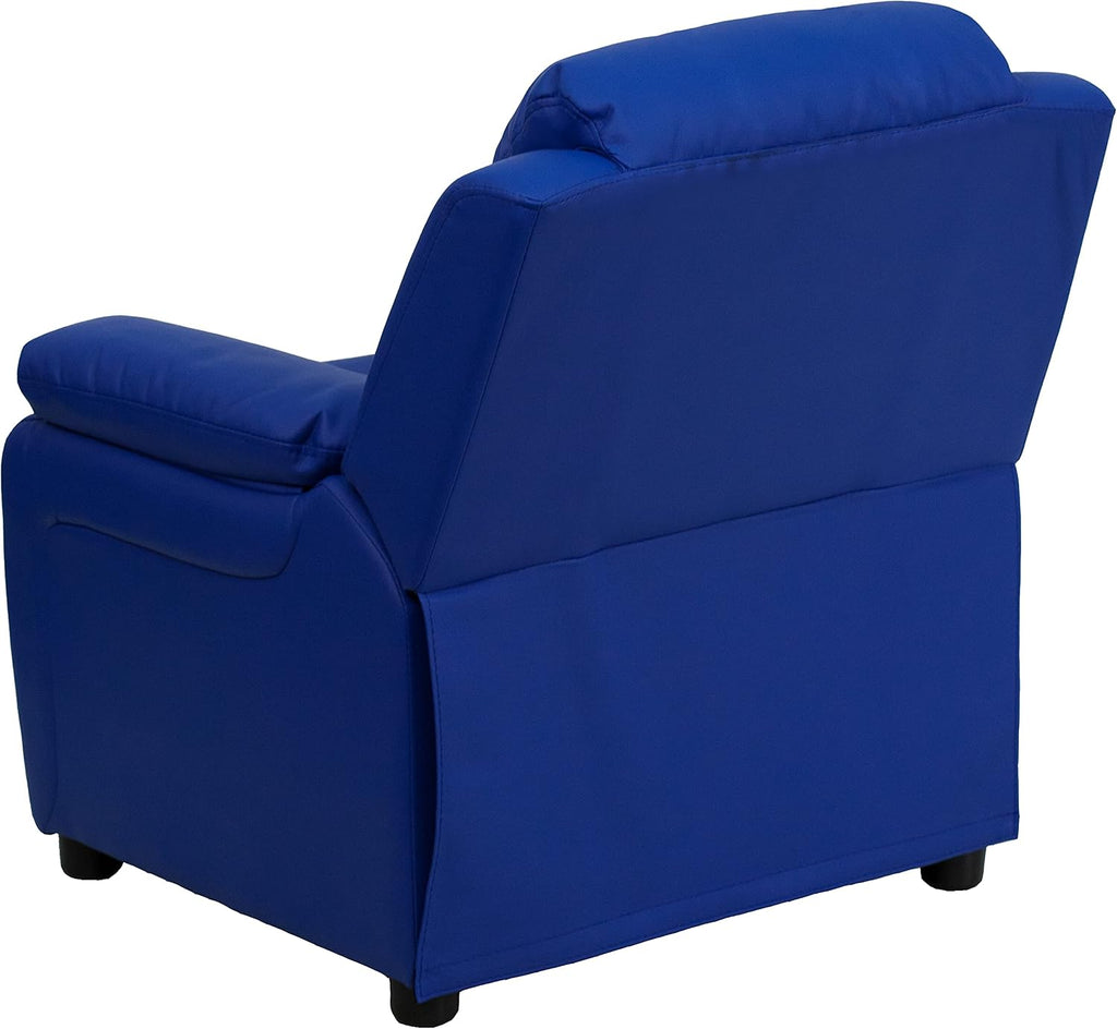 Flash Furniture Charlie Vinyl Kids Recliner with Flip-Up Storage Arms and Safety Recline, Contemporary Reclining Chair for Kids, Supports up to 90 lbs., Blue