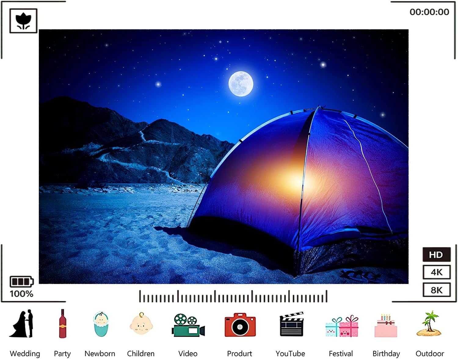 Trykid 20x10ft Blue Tent Moonlit Night Serene Backdrop Camping Adventure Calm Photography Background Peaceful Tapestry Party Decoration Photo Studio Prop Fabric