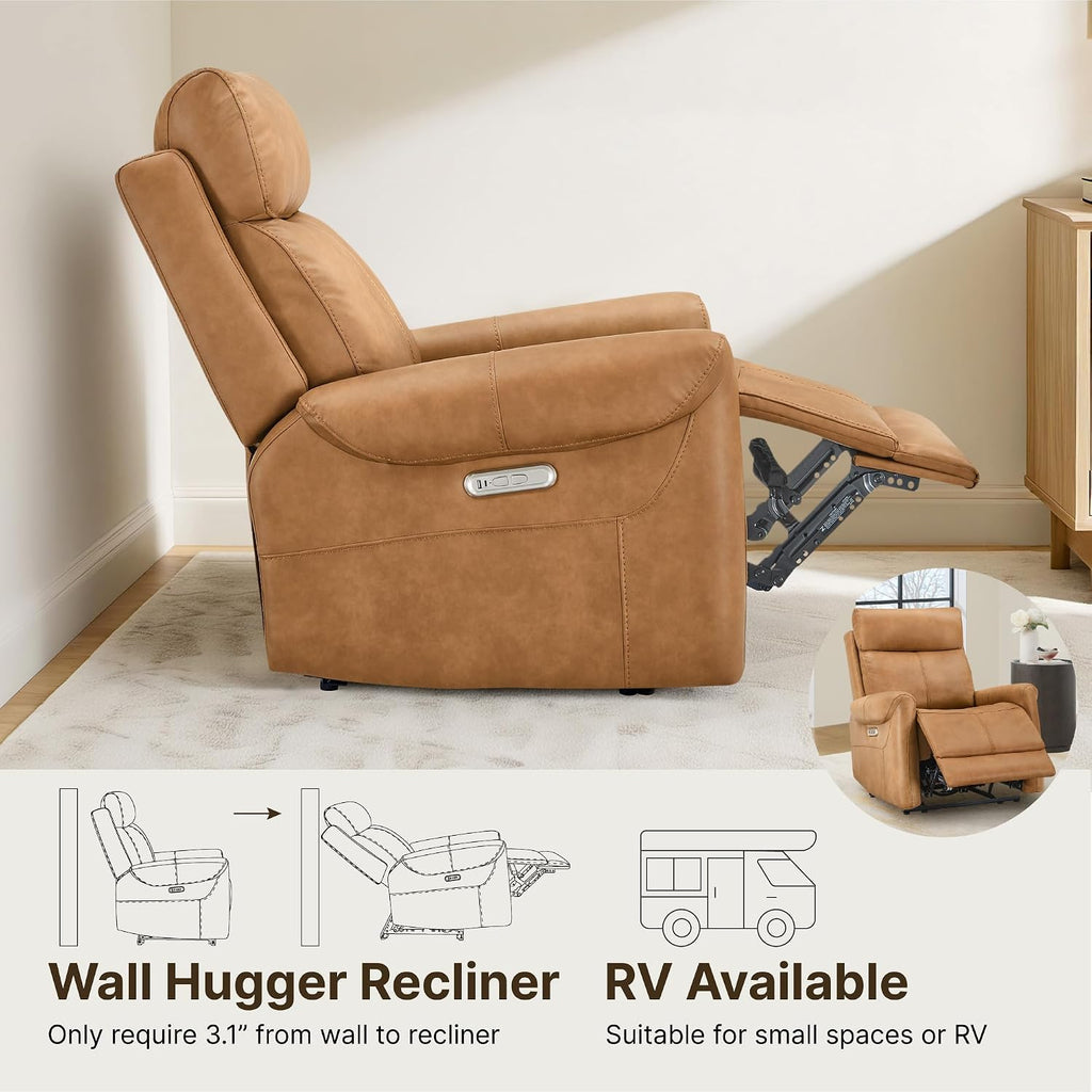 KISLOT Wall Hugger Recliner Chair for Adults, Faux Leather RV Recliner with USB Charging Ports Electric Power Reclining Sofa for Living Room Home Theater Seating Bedroom