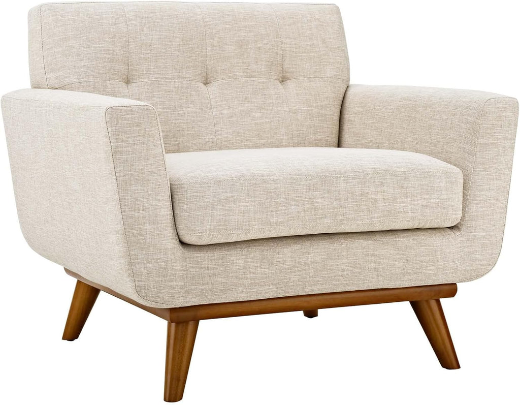 Modway Engage Mid-Century Modern Upholstered Fabric Accent Arm Lounge Chair in Beige, Armchair
