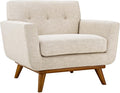 Modway Engage Mid-Century Modern Upholstered Fabric Accent Arm Lounge Chair in Beige, Armchair