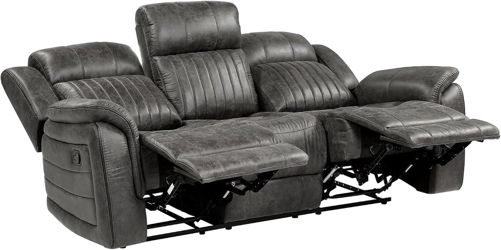 Lexicon Recliner Living Room Set, Home Theater Seating, Manual Polished Microfiber Upholstery Sofas, RV Couch Including Double Recliner Sofa and Loveseat, 2-Piece Set, Brownish Gray