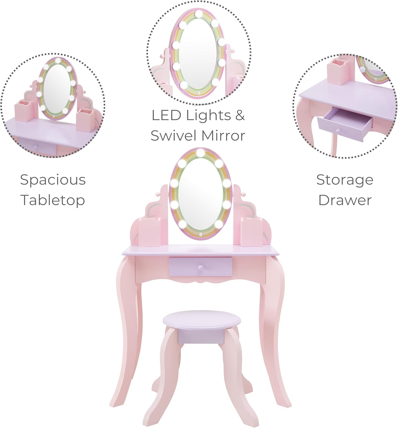 Teamson Kids - Little Princess Rapunzel Vanity with LED Illuminated Mirror