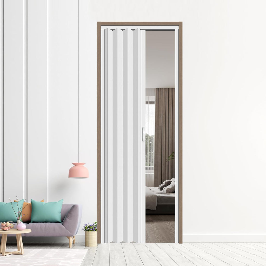 60X79in Interior Folding Accordion Doors for Living Spaces,White PVC,Handle Latch Includes