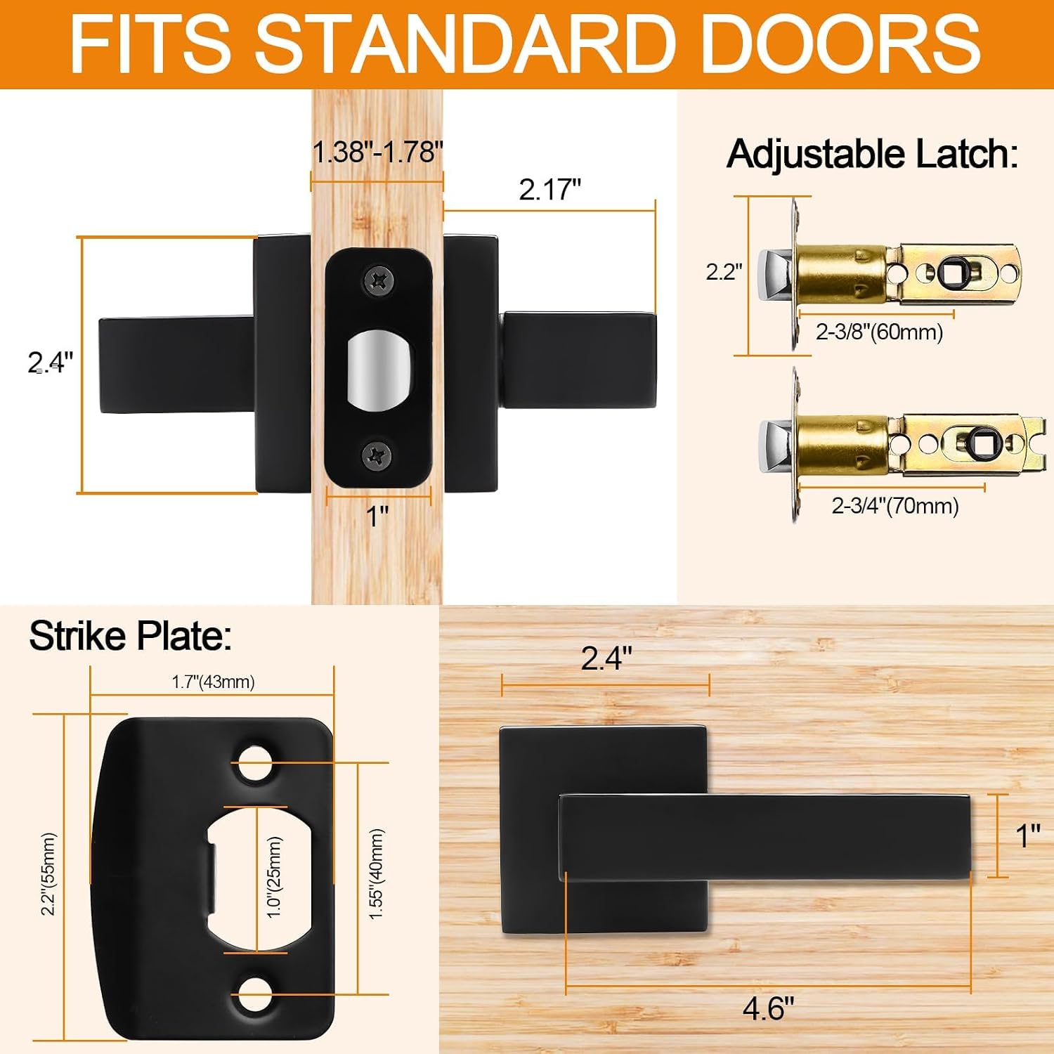Sopoby 10 Pack Passage Door Handles Matte Black Door Knobs, Interior Door Knobs Square Heavy Duty Non-Locking Handlesets Hall Closet Handles, Reversible for Right & Left Sided Doors