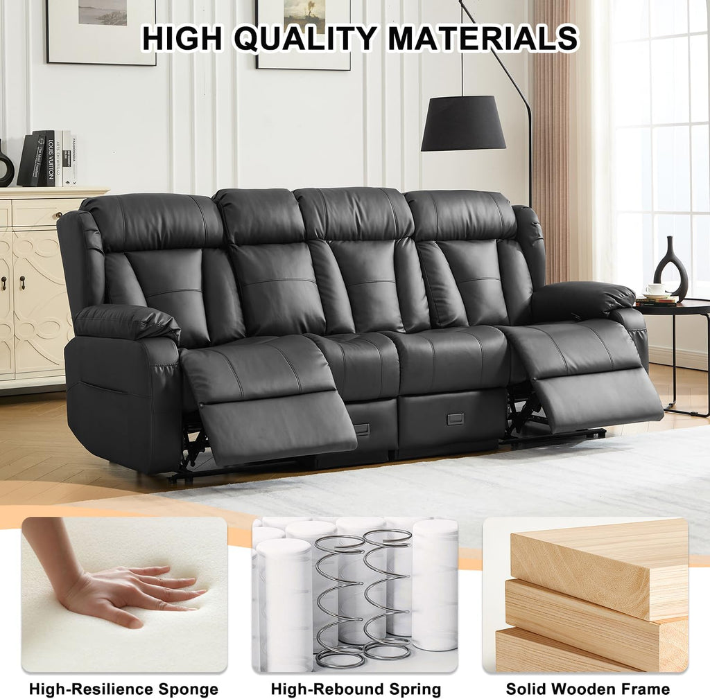 Loveseat Recliner Sofa,3 Seater RV Recliner Couch, Manual Reclining Loveseat with Console for Living Room, Home Theater Seating with AC/USB C/USB and Drawer (Black, 3 Seater + Console)