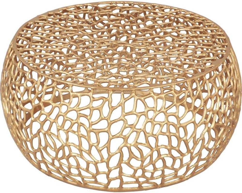 Meridian Furniture Priya Collection Modern | Contemporary Solid Aluminum Round Coffee Table with Intricate Design, 35' W x 35' D x 16' H, Gold