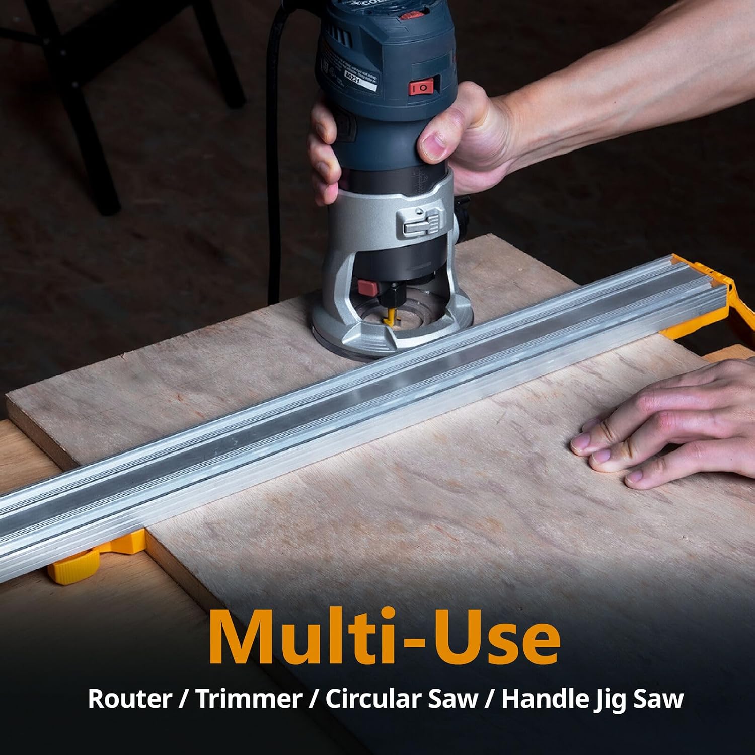 POWERTEC 72388 Circular Saw Track Plate with 24, 36, 50 Inch Straight Edge Clamps, Tool-Free Mounting System, Adjustable Fence for Fast and Accurate Cuts