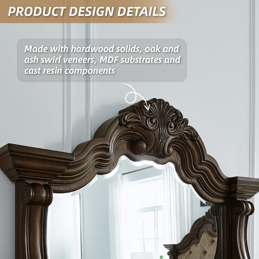 Signature Design by Ashley Maylee 6 Drawer Traditional Dresser with Mirror, Bedroom Chest of Drawers, Hardwood Solids, Oak & Ash Swirl Veneers, MDF Substrates, Cast Resin, Dark Brown