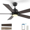 SMAAIR 56 Inch DC Ceiling Fans with Lights and Remote Control, Modern Ceiling Fan Works with APP/Alexa/Google Assistant/Siri, 5 Reversible Plywood Blades, 10 Speed DC Motor, Walnut/Light Wood