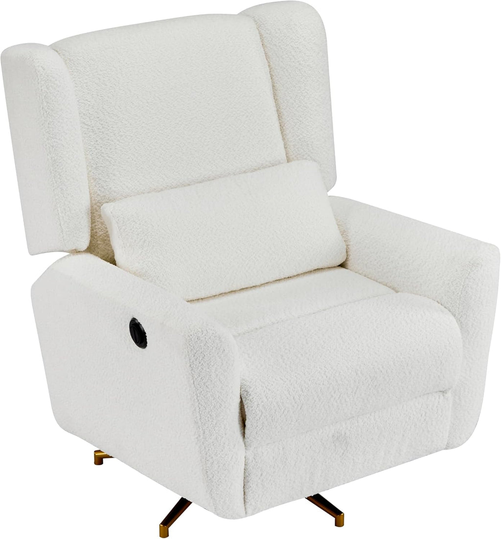 Christopher Knight Home Dolia Boucle Fabric Upholstered 360° Swivel Chair, Push-Back Power Recliner Chair, Iron Recliner Sofa with Rotation, Living Room Lounge Sofa, Adjustable Backrest, Beige+Gold