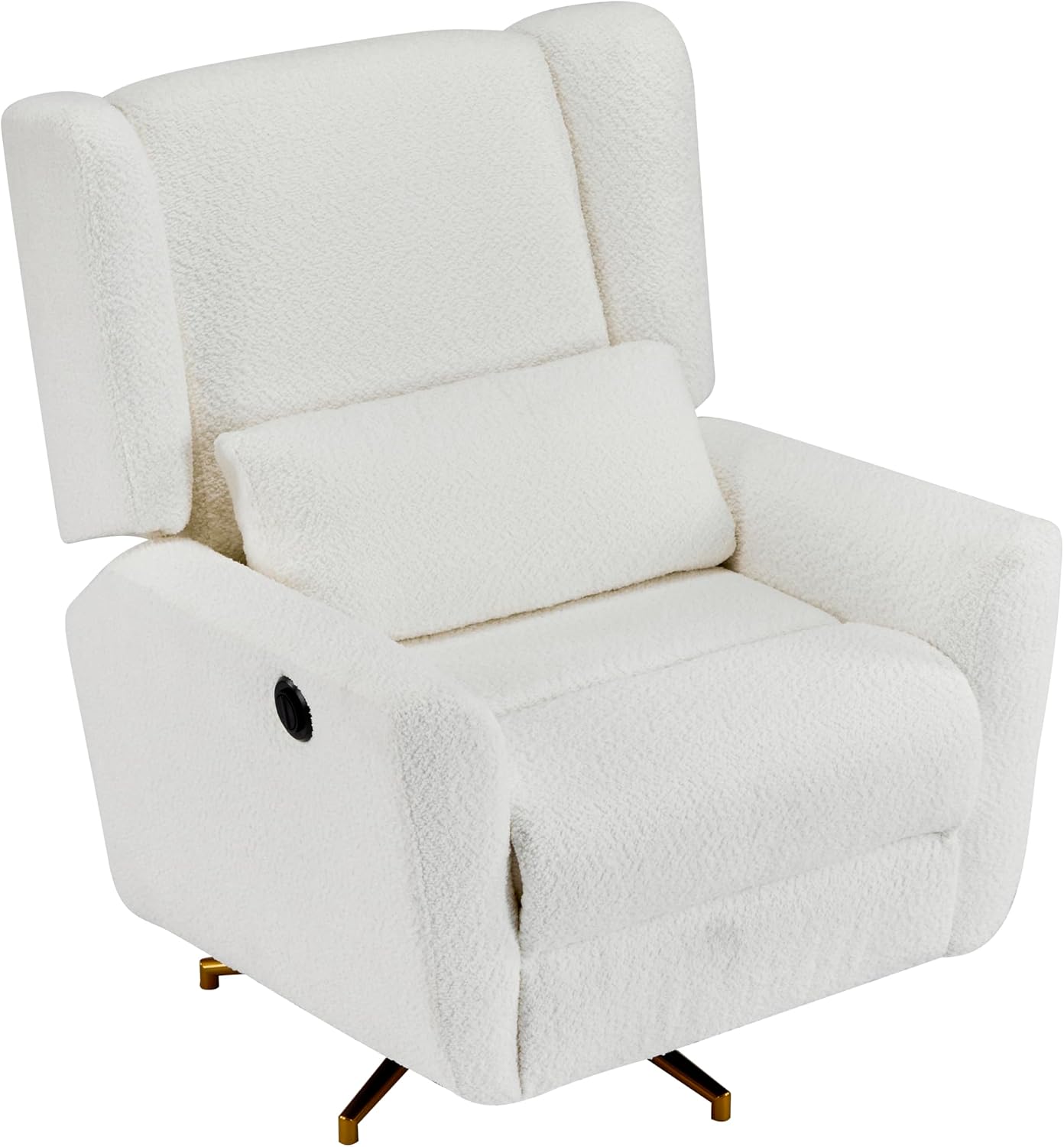 Christopher Knight Home Dolia Boucle Fabric Upholstered 360° Swivel Chair, Push-Back Power Recliner Chair, Iron Recliner Sofa with Rotation, Living Room Lounge Sofa, Adjustable Backrest, Beige+Gold