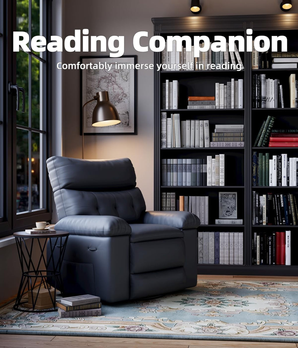 GarveeHome Oversized Recliner Chairs, Classic Manual Leather Recliner, Home Theater Seating with Lumbar & Arms Support for Living Room, Bedroom and Nursery - Grey