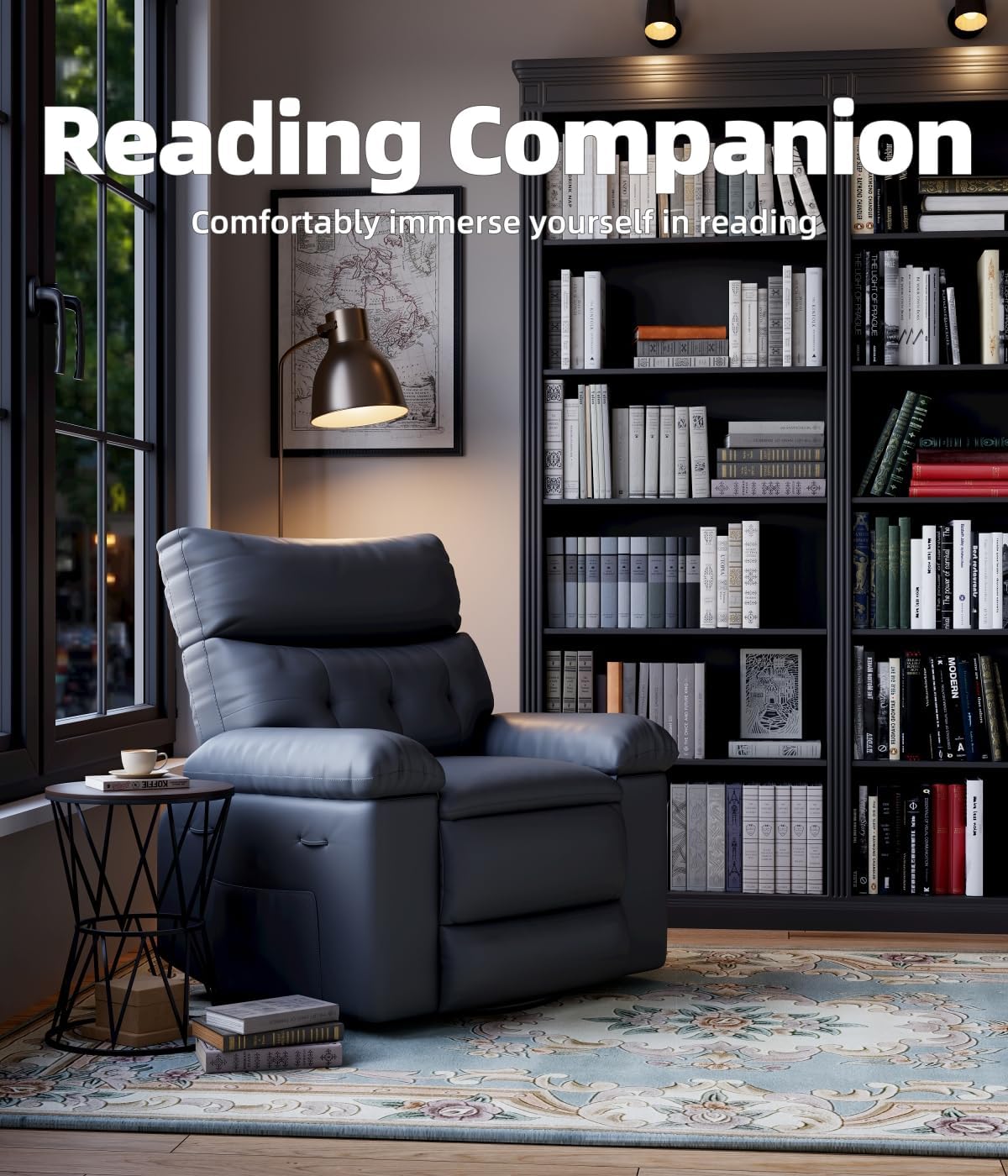 GarveeHome Oversized Recliner Chairs, Classic Manual Leather Recliner, Home Theater Seating with Lumbar & Arms Support for Living Room, Bedroom and Nursery - Grey