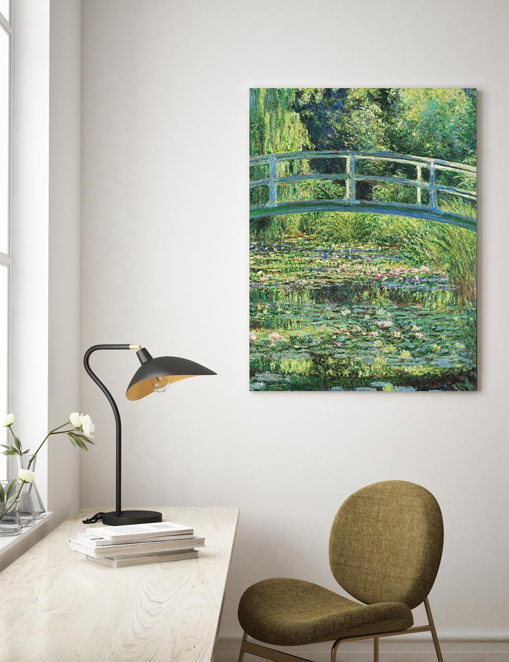 DECORARTS - The Japanese Bridge (Water-Lily Pond) by Claude Monet, Museum-Quality Giclee Canvas Print, Wall Art Reproduction, 30' W x 40' H, Made in USA