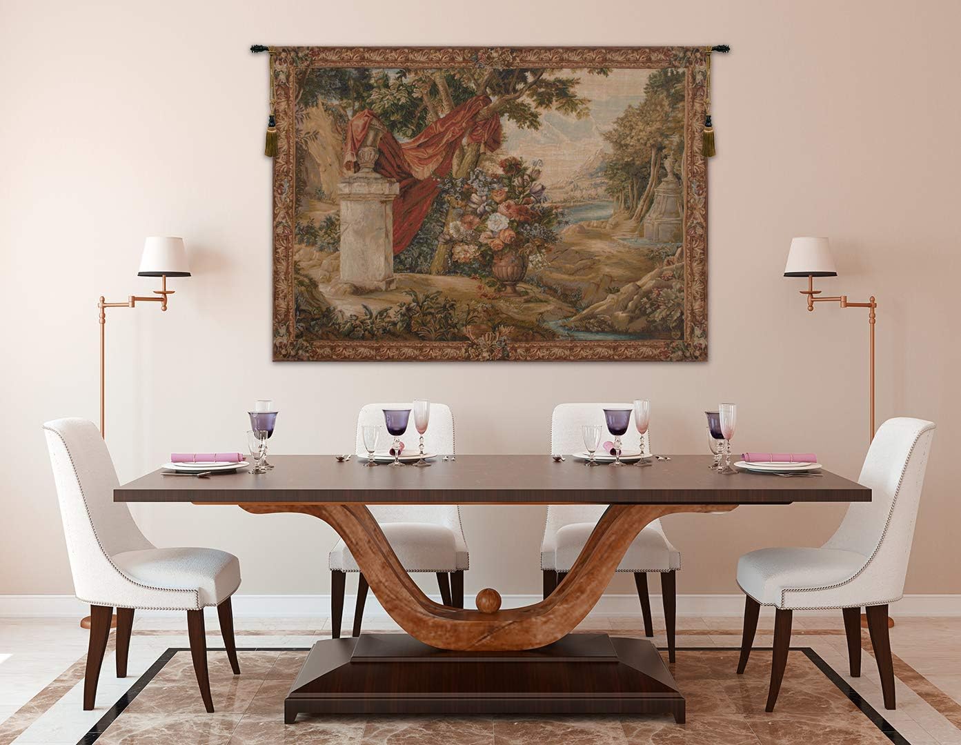 Charlotte Home Furnishings Inc. Bouquet Au Drape No People French Tapestry Wall Hanging, 58 X 78 Inch, Viscose Cotton And Polyester Blend Wall Art, Perfect For Home Decor And Wall Decor