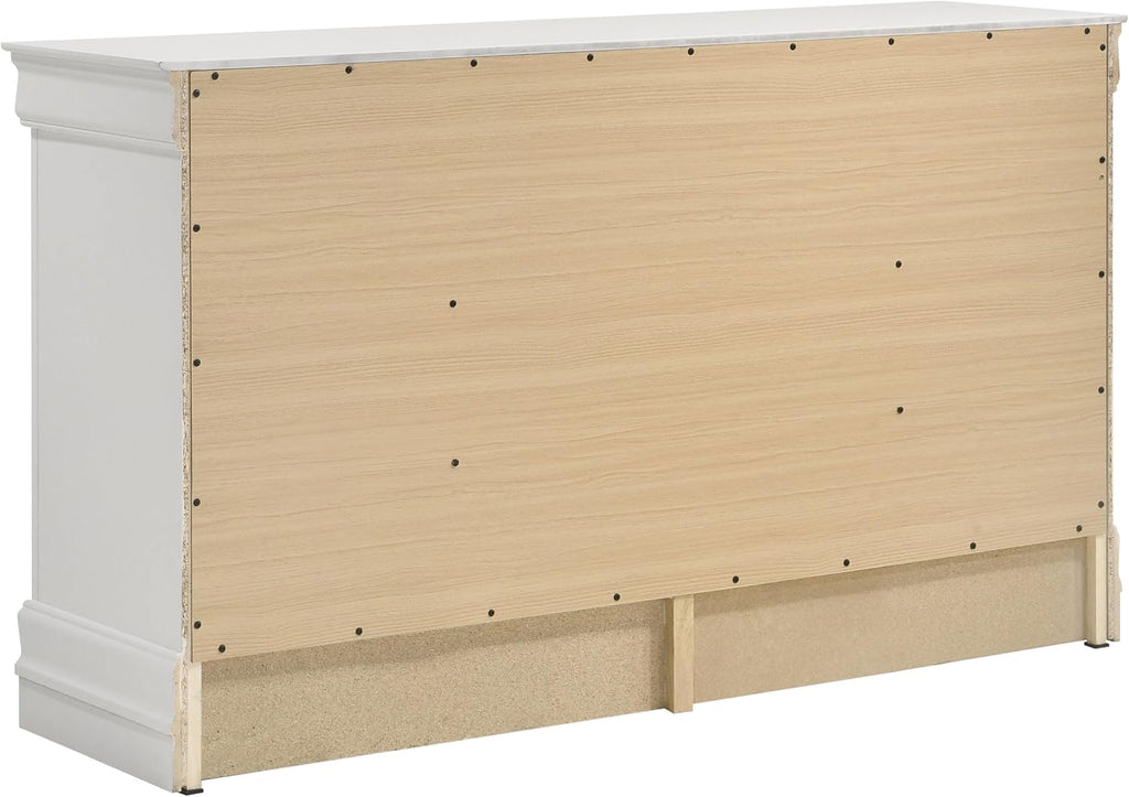 Coaster Home Furnishings - Louis Philippe - Wood - 6-Drawer Dresser with Traditional Style, Molded Trim, Bracket Feet, Center Metal Glides - Bedroom - White - 202443