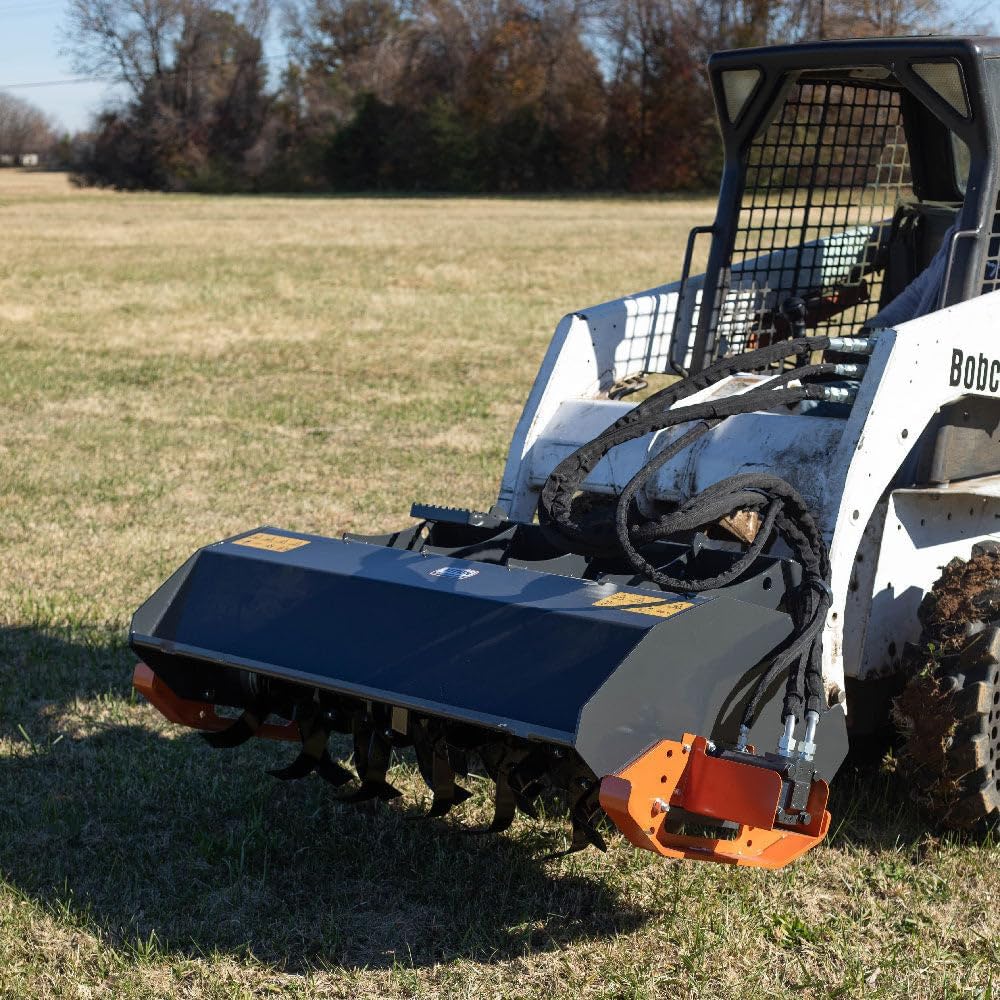 Titan Attachments Heavy-Duty Rotary Tiller Attachment, Universal Skid Steer Quick Tach, Bi-Directional Tiller for Landscaping (Tiller Width: 6')