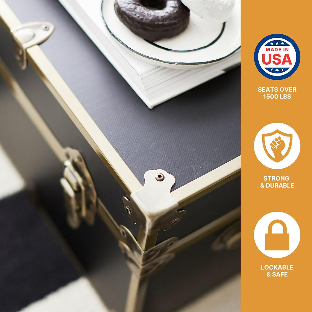 Rhino Trunk & Case Classic XXL College Trunk with Wheels, Antique Brass Hardware, Soft Close - 36'x18'x18', Seats 1500+ lbs, USA Made Secure Dorm Footlocker, Home Storage, Steamer Style Blanket Chest