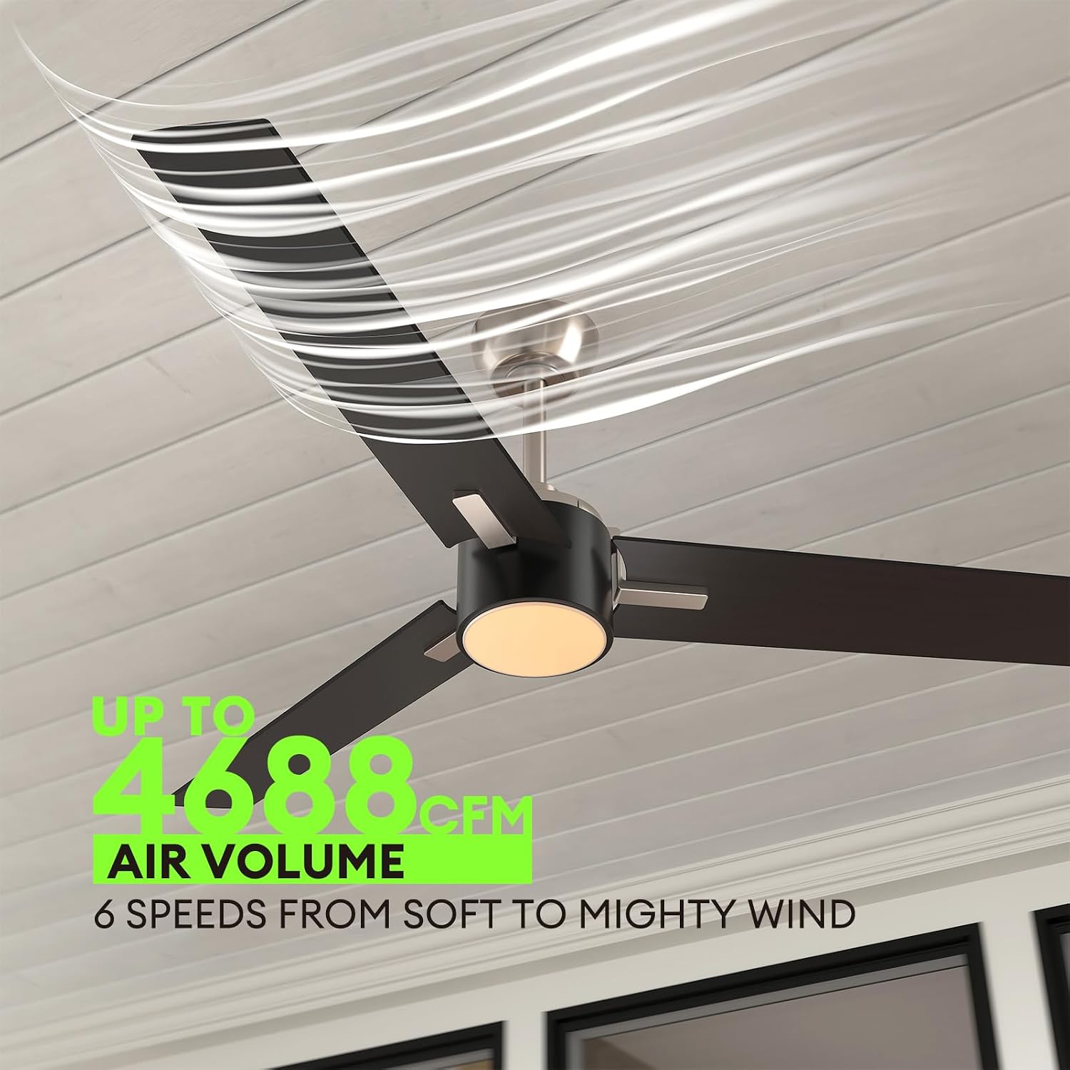 56 Inch Black Ceiling Fans with Lights, Reversible Quiet DC Motor, Modern Ceiling Fan with Light and Remote, Indoor/Outdoor Use
