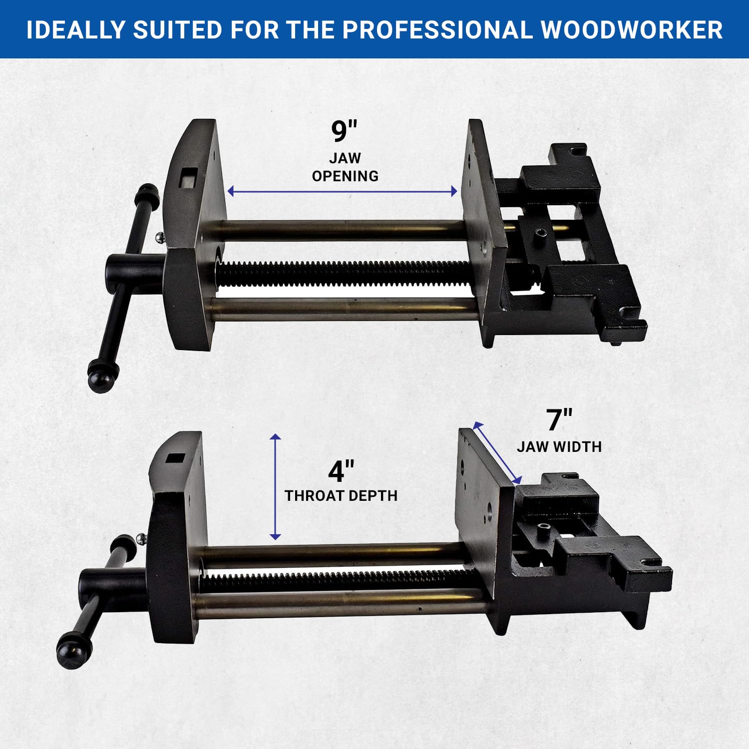Yost Vises 7WW-DI 7' Heavy-Duty Ductile Iron Woodworker's Vise, Black
