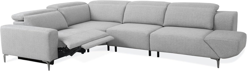 Furniture of America Kirel Modern Sectional Recliner with USB Ports, Adjustable Headrests and Swivel Armrest, Reclining Sofa, L Shape Couch for Living Room, Office, Home Theater, Playroom, Light Grey