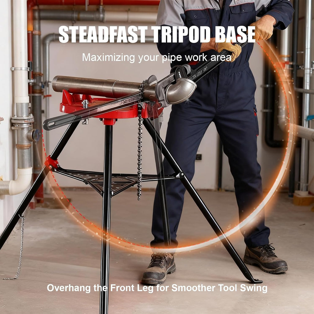 Tripod Pipe Vise Stand, Heavy-Duty 1/8'-6' Capacity, Portable Chain Vise with Tool Tray for Welding & Plumbing