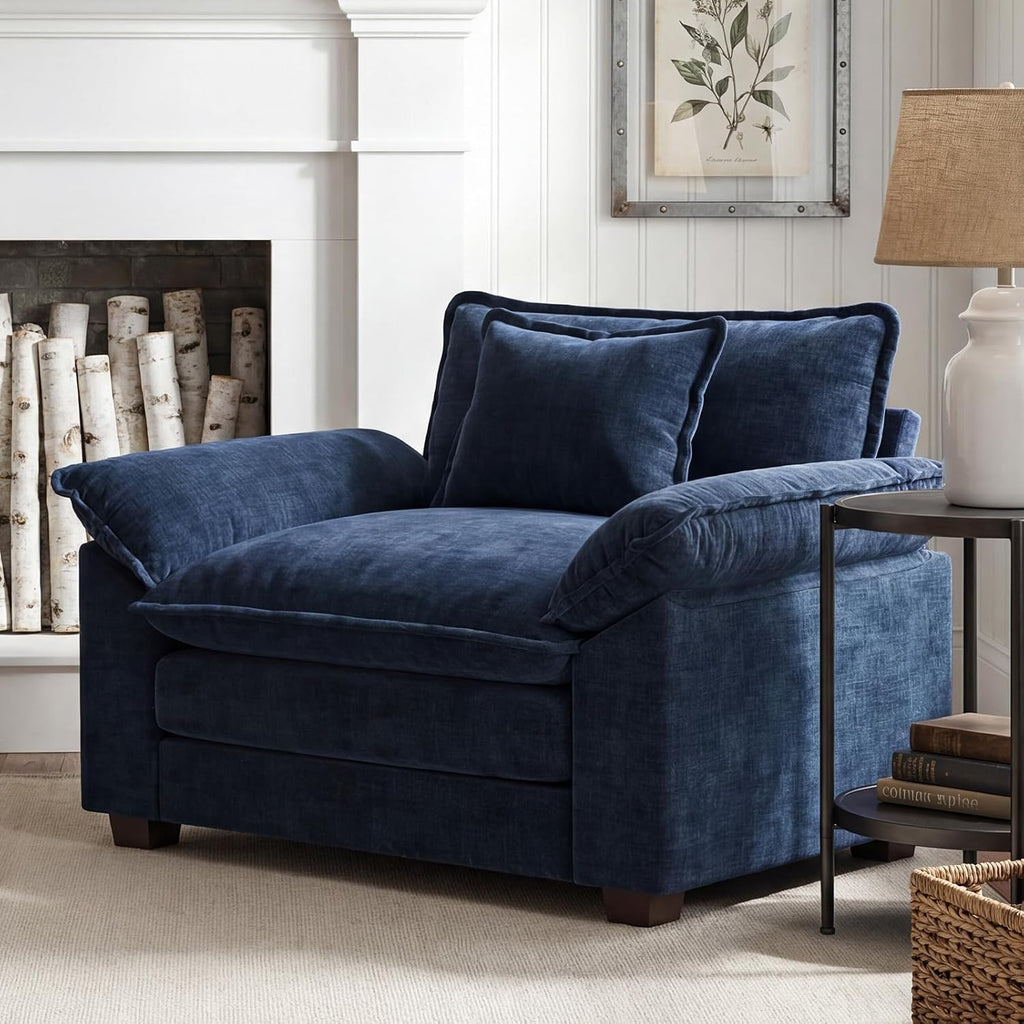 HUSFU 49.5'' W Oversized Accent Chair, Chenille Cloud Sofa Chair with Deep Seat and Extra Wide Armrests, Comfy Reading Armchair for Bedroom, Living Room, Blue